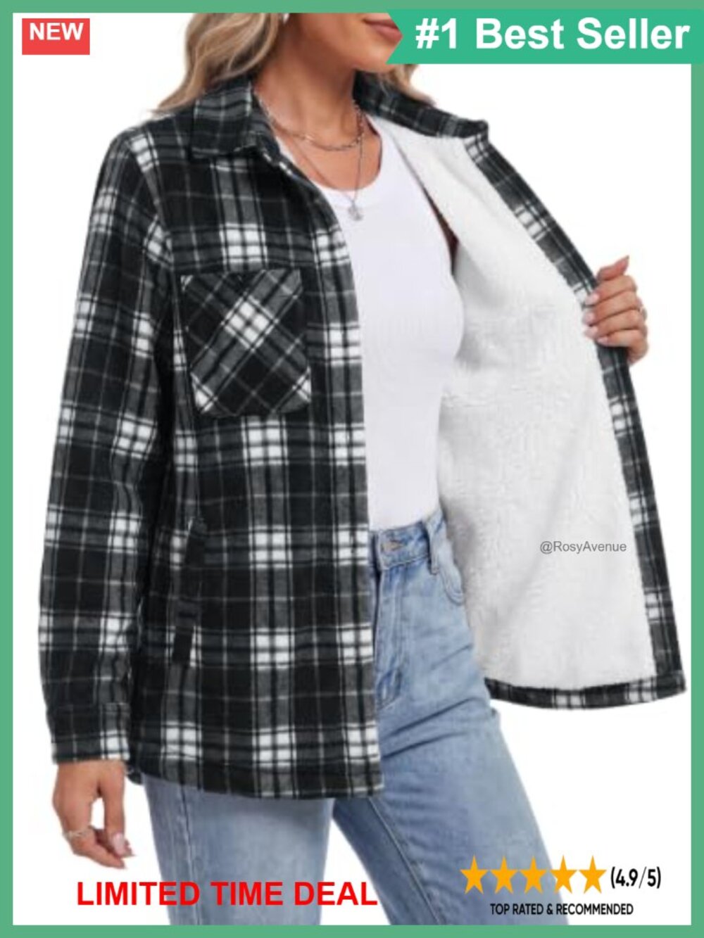 Sherpa Lined Plaid Flannel Shacket Button Front Pockets Warm Winter